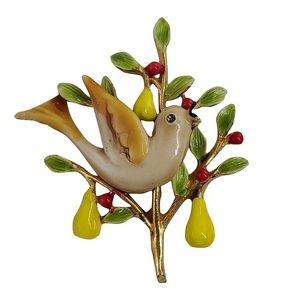 ART Partridge in a Pear Tree Enameled Brooch